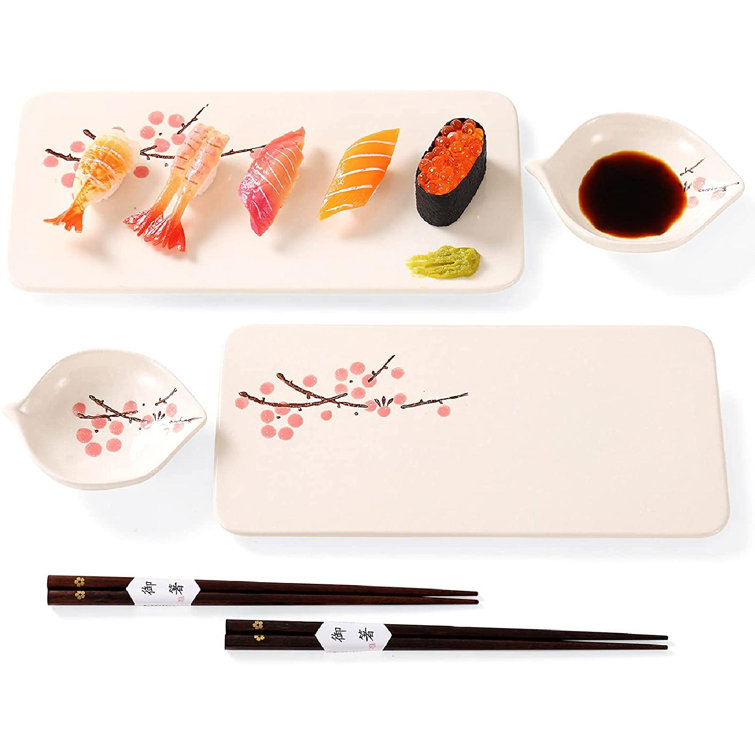 Red Barrel Studio® Japanese Sushi Plate Set , 10Inch Rectangle Ceramic Sushi Dishes, Sushi Set